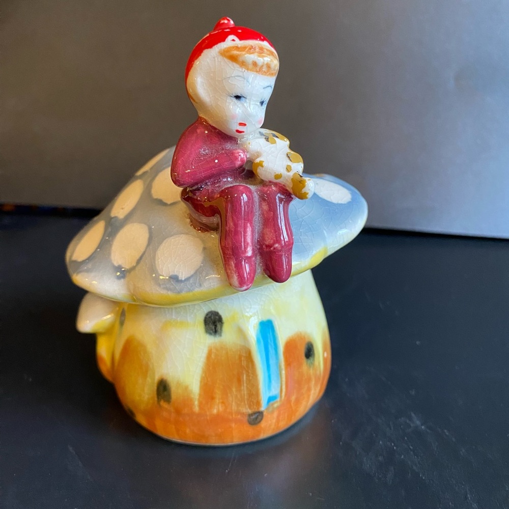 Vintage mushroom and pixie elf planter